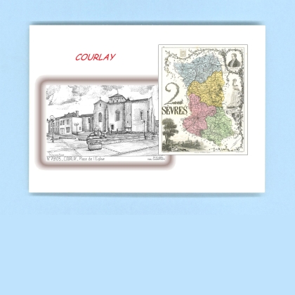 Cartes Postales impression Noir avec dpartement sur la ville de COURLAY Titre : place de l eglise
