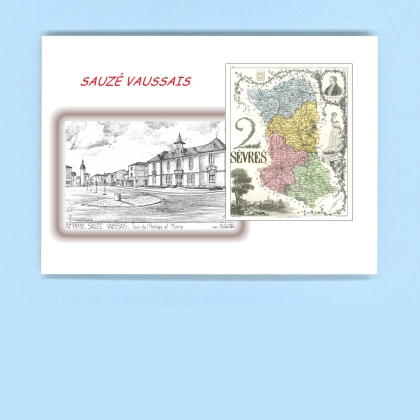 Cartes Postales impression Noir avec dpartement sur la ville de SAUZE VAUSSAIS Titre : tour de l horloge et mairie