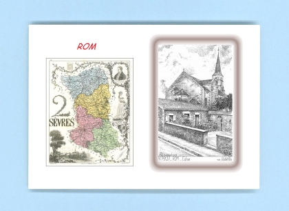 Cartes Postales impression Noir avec dpartement sur la ville de ROM Titre : eglise
