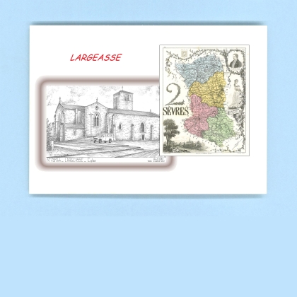 Cartes Postales impression Noir avec dpartement sur la ville de LARGEASSE Titre : eglise