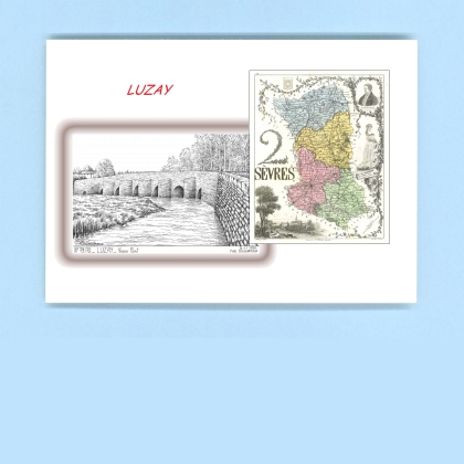 Cartes Postales impression Noir avec dpartement sur la ville de LUZAY Titre : vieux pont