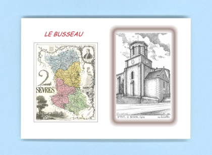Cartes Postales impression Noir avec dpartement sur la ville de LE BUSSEAU Titre : eglise