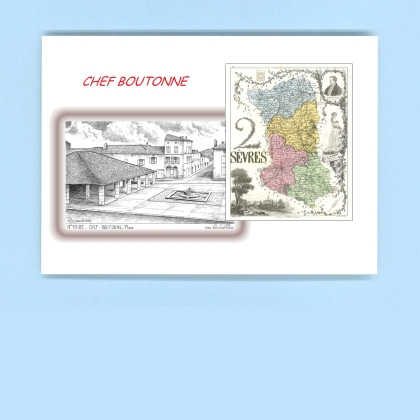 Cartes Postales impression Noir avec dpartement sur la ville de CHEF BOUTONNE Titre : place