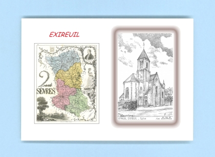 Cartes Postales impression Noir avec dpartement sur la ville de EXIREUIL Titre : eglise