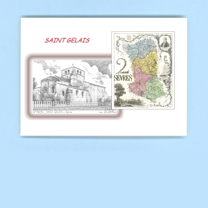 Cartes Postales impression Noir avec dpartement sur la ville de ST GELAIS Titre : eglise