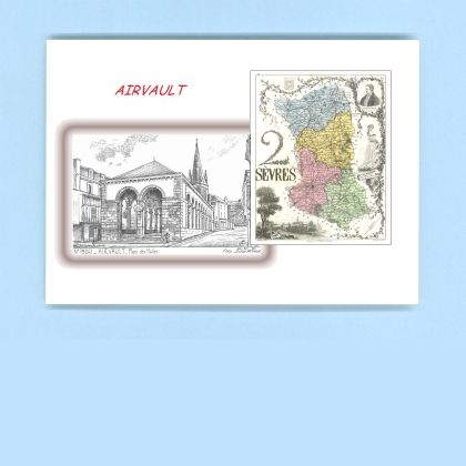 Cartes Postales impression Noir avec dpartement sur la ville de AIRVAULT Titre : place des halles