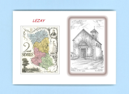 Cartes Postales impression Noir avec dpartement sur la ville de LEZAY Titre : eglise