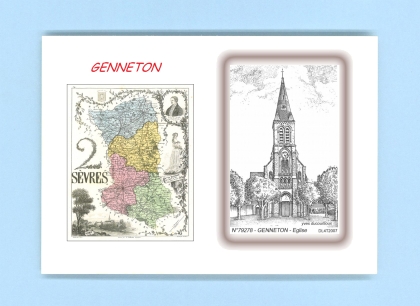 Cartes Postales impression Noir avec dpartement sur la ville de GENNETON Titre : eglise
