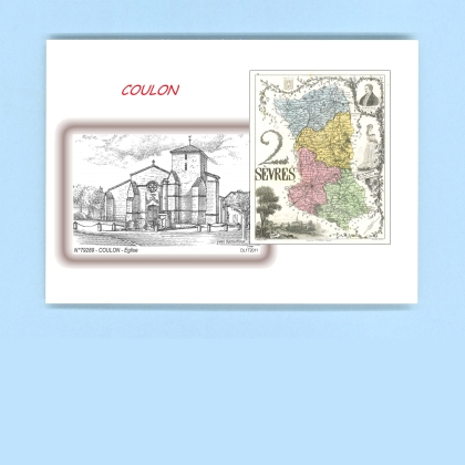 Cartes Postales impression Noir avec dpartement sur la ville de COULON Titre : eglise