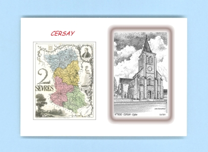 Cartes Postales impression Noir avec dpartement sur la ville de CERSAY Titre : eglise