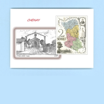 Cartes Postales impression Noir avec dpartement sur la ville de CHENAY Titre : temple