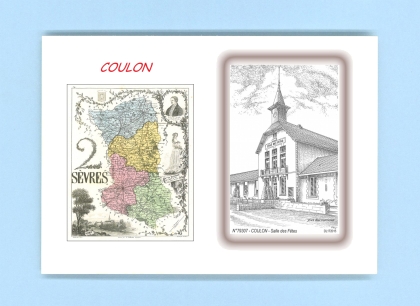 Cartes Postales impression Noir avec dpartement sur la ville de COULON Titre : salle des fetes
