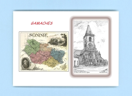 Cartes Postales impression Noir avec dpartement sur la ville de GAMACHES Titre : eglise