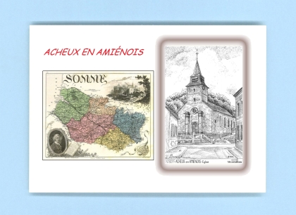 Cartes Postales impression Noir avec dpartement sur la ville de ACHEUX EN AMIENOIS Titre : eglise