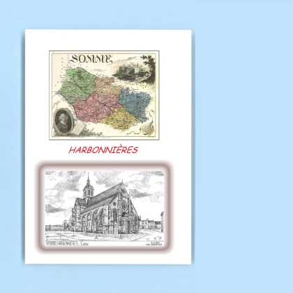 Cartes Postales impression Noir avec dpartement sur la ville de HARBONNIERES Titre : eglise