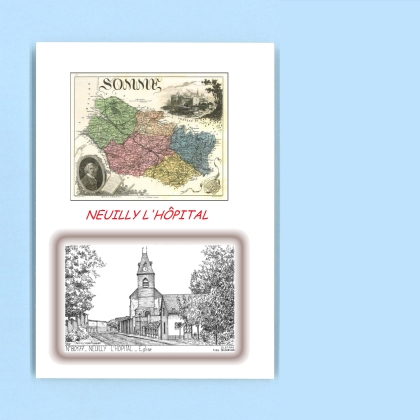 Cartes Postales impression Noir avec dpartement sur la ville de NEUILLY L HOPITAL Titre : eglise