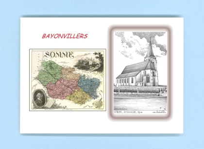 Cartes Postales impression Noir avec dpartement sur la ville de BAYONVILLERS Titre : eglise