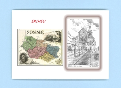 Cartes Postales impression Noir avec dpartement sur la ville de ERCHEU Titre : eglise