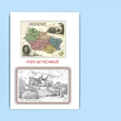 Cartes Postales impression Noir avec dpartement sur la ville de POIX DE PICARDIE Titre : eglise