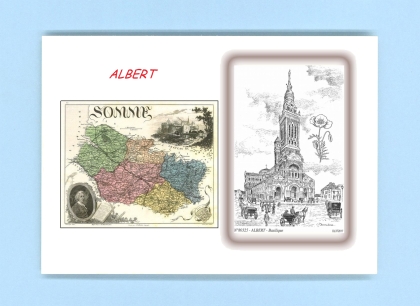 Cartes Postales impression Noir avec dpartement sur la ville de ALBERT Titre : basilique (avec coquelicot)