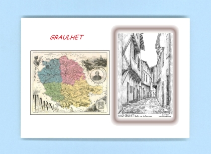 Cartes Postales impression Noir avec dpartement sur la ville de GRAULHET Titre : vieille rue de panessac