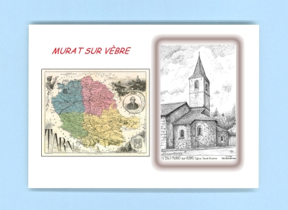 Cartes Postales impression Noir avec dpartement sur la ville de MURAT SUR VEBRE Titre : eglise st etienne