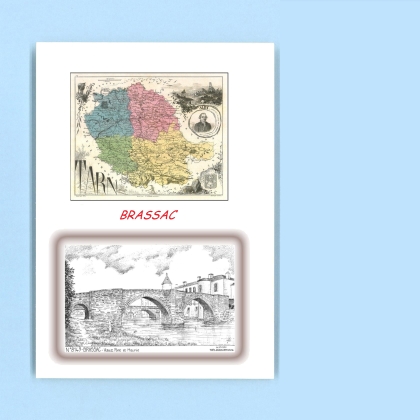 Cartes Postales impression Noir avec dpartement sur la ville de BRASSAC Titre : vieux pont et mairie