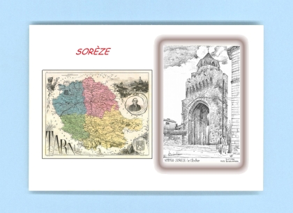 Cartes Postales impression Noir avec dpartement sur la ville de SOREZE Titre : le clocher