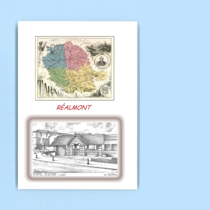 Cartes Postales impression Noir avec dpartement sur la ville de REALMONT Titre : lavoir