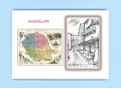 Cartes Postales impression Noir avec dpartement sur la ville de AUSSILLON Titre : porte et lavoir