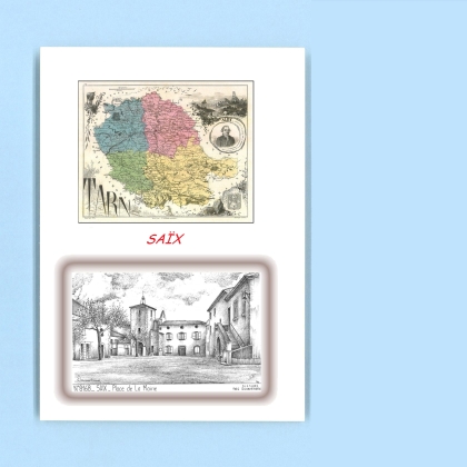 Cartes Postales impression Noir avec dpartement sur la ville de SAIX Titre : place de la mairie