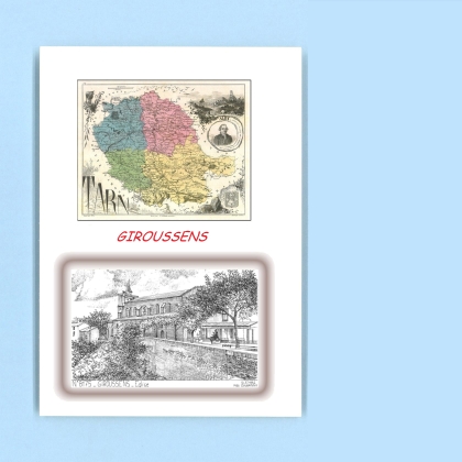 Cartes Postales impression Noir avec dpartement sur la ville de GIROUSSENS Titre : eglise