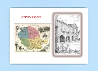 Cartes Postales impression Noir avec dpartement sur la ville de GIROUSSENS Titre : mairie