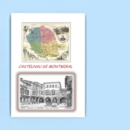 Cartes Postales impression Noir avec dpartement sur la ville de CASTELNAU DE MONTMIRAL Titre : place des arcades