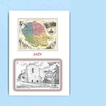 Cartes Postales impression Noir avec dpartement sur la ville de SAIX Titre : eglise
