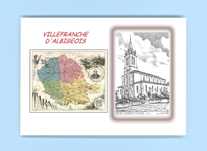 Cartes Postales impression Noir avec dpartement sur la ville de VILLEFRANCHE D ALBIGEOIS Titre : eglise