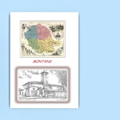 Cartes Postales impression Noir avec dpartement sur la ville de MONTANS Titre : eglise