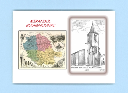 Cartes Postales impression Noir avec dpartement sur la ville de MIRANDOL BOURGNOUNAC Titre : eglise