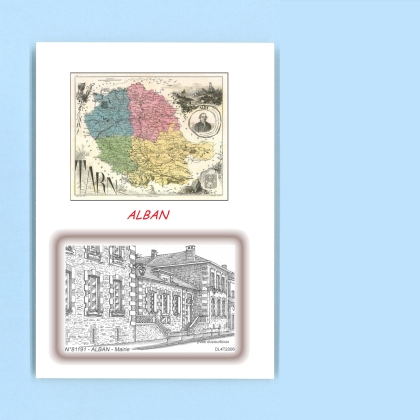 Cartes Postales impression Noir avec dpartement sur la ville de ALBAN Titre : mairie
