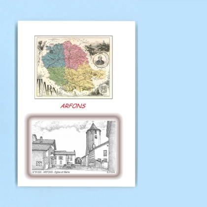 Cartes Postales impression Noir avec dpartement sur la ville de ARFONS Titre : eglise et mairie