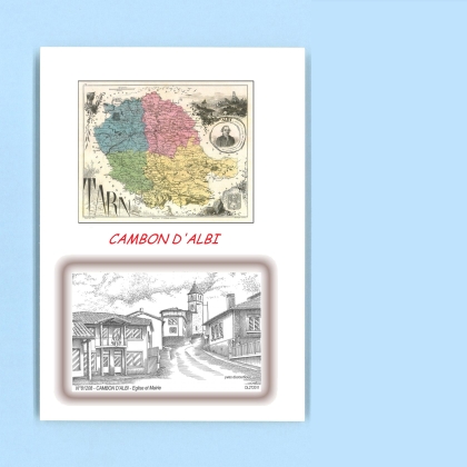 Cartes Postales impression Noir avec dpartement sur la ville de CAMBON D ALBI Titre : eglise et mairie