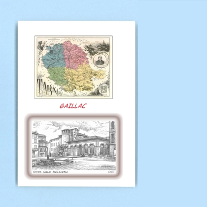 Cartes Postales impression Noir avec dpartement sur la ville de GAILLAC Titre : place du griffoul