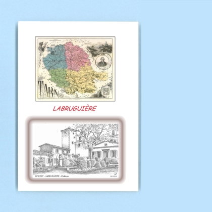 Cartes Postales impression Noir avec dpartement sur la ville de LABRUGUIERE Titre : chateau