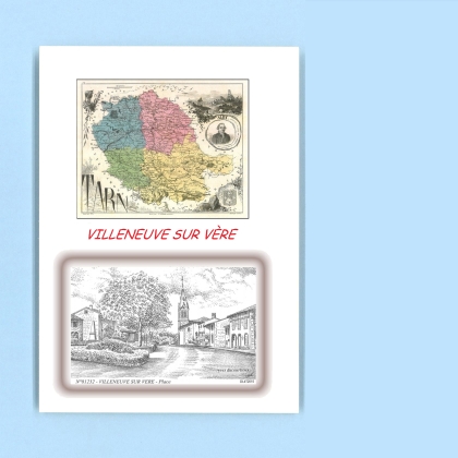 Cartes Postales impression Noir avec dpartement sur la ville de VILLENEUVE SUR VERE Titre : place