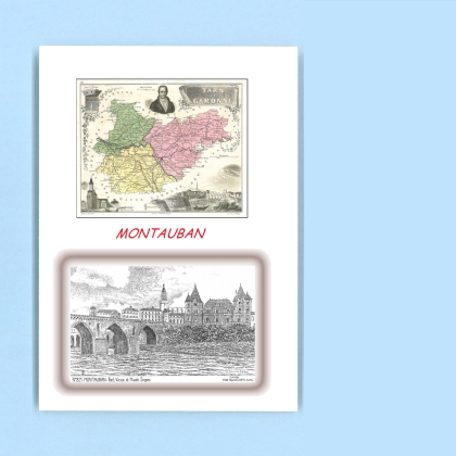 Cartes Postales impression Noir avec dpartement sur la ville de MONTAUBAN Titre : pont vieux et musee ingres