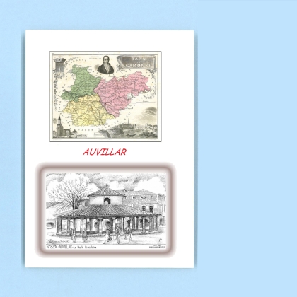 Cartes Postales impression Noir avec dpartement sur la ville de AUVILLAR Titre : la halle circulaire