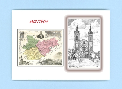 Cartes Postales impression Noir avec dpartement sur la ville de MONTECH Titre : eglise de la feuillade