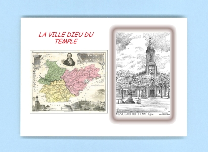 Cartes Postales impression Noir avec dpartement sur la ville de LA VILLE DIEU DU TEMPLE Titre : eglise