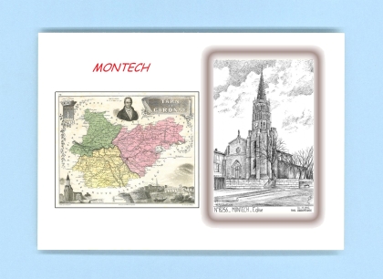 Cartes Postales impression Noir avec dpartement sur la ville de MONTECH Titre : eglise