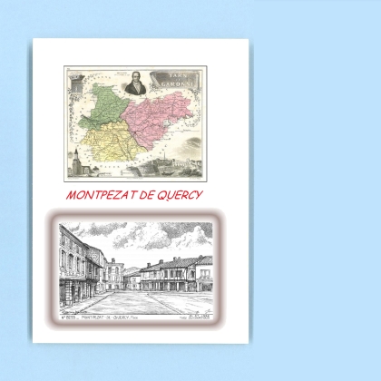 Cartes Postales impression Noir avec dpartement sur la ville de MONTPEZAT DE QUERCY Titre : place